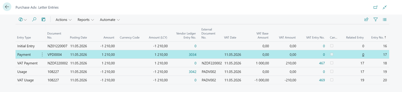Unlink advance payment