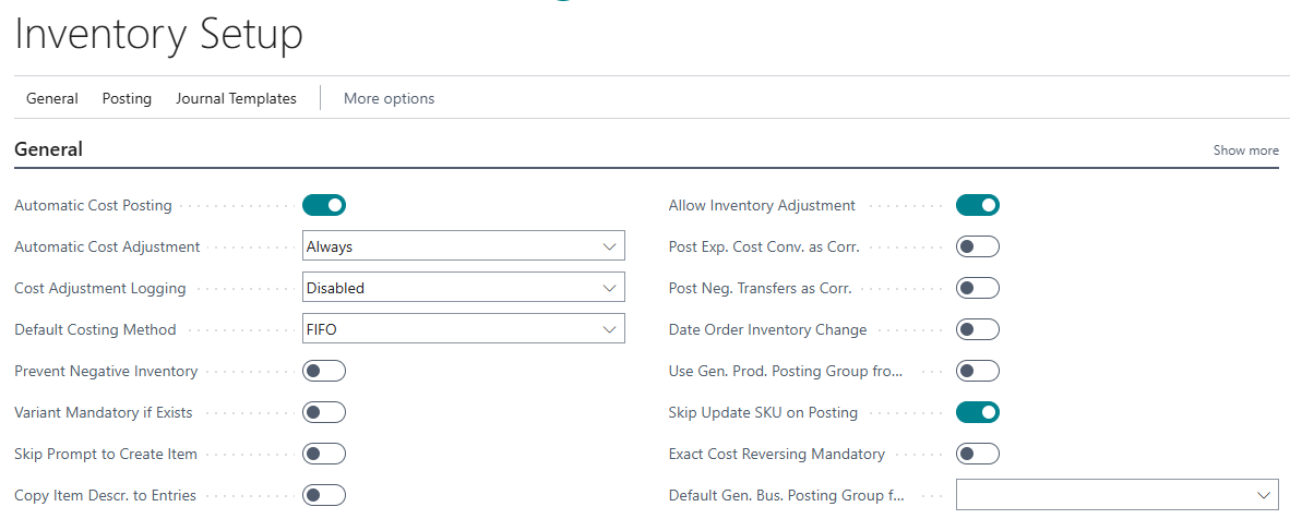 Skip Update Inventory Setup